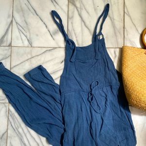 Dusty blue lightweight overalls.